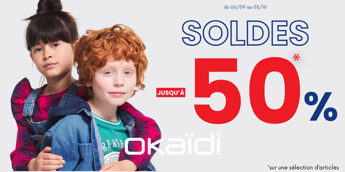 C'est aussi les soldes pour les enfants ! Jusqu'à -50% dans votre boutique OKAIDI 🧸